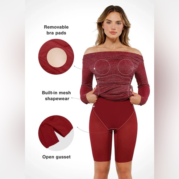 Popilush Shapewear Metallic Knit Long Sleeve Slim Mermaid Maxi Dress - Picture 4 of 12